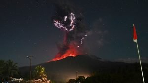 Stunning photos capture moment one of Indonesia’s most active volcanoes erupts