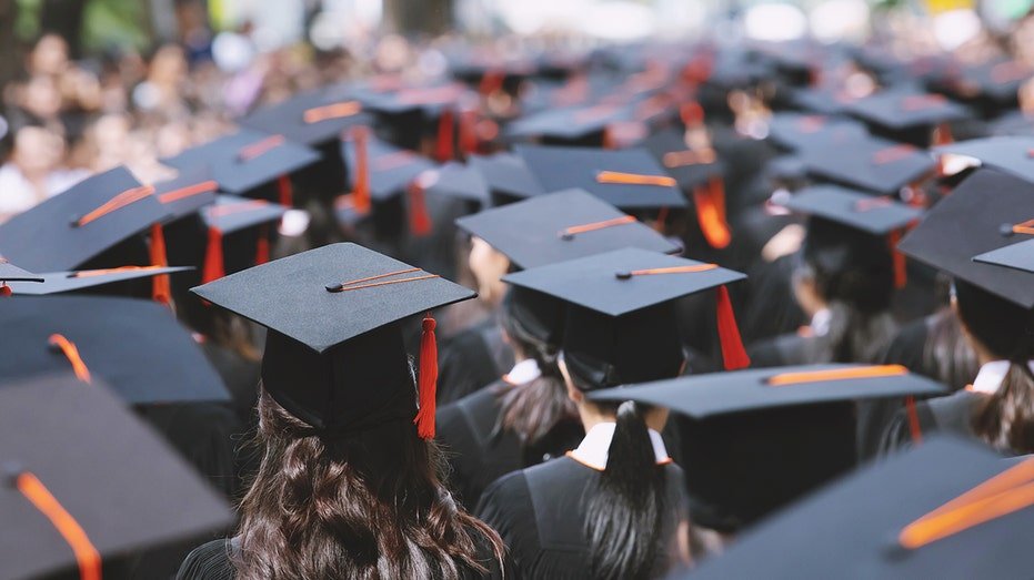 backside graduation hats during commencement success graduates of the university, Concept education congratulation. Graduation Ceremony ,Congratulated the graduates in University during commencement.
