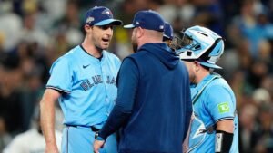Blue Jays’ Max Scherzer refuses to leave mound in heated exchange with manager in Game 4 win Blue Jays’ Max Scherzer refuses to leave mound in heated exchange with manager in Game 4 win