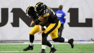 Steelers’ Broderick Jones warns he may tackle Aaron Rodgers again despite anger over celebration hit