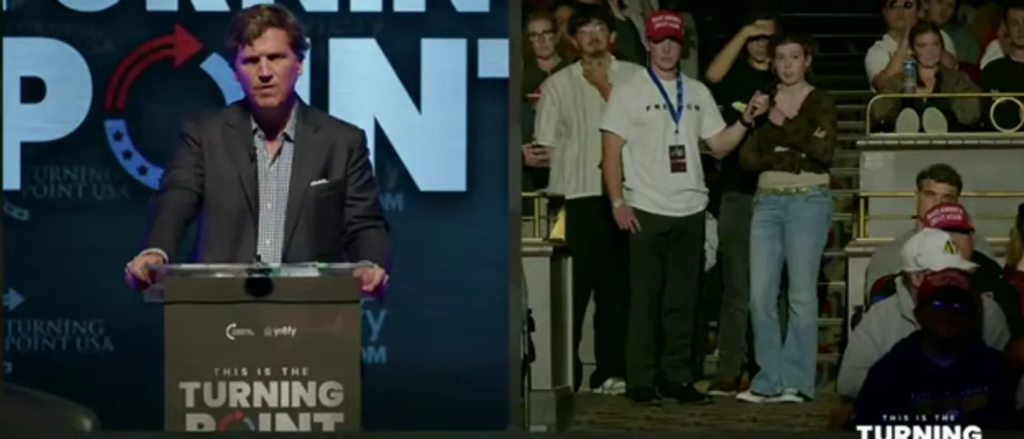 Tucker Carlson Schools TPUSA Event Questioner Who Suggests Trump Poop Meme Threatens Free Speech Tucker Carlson Schools TPUSA Event Questioner Who Suggests Trump Poop Meme Threatens Free Speech