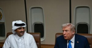 Trump Meets with Emir of Qatar Aboard Air Force One During Refuel Trump Meets with Emir of Qatar Aboard Air Force One During Refuel