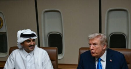 Trump Meets with Emir of Qatar Aboard Air Force One During Refuel Trump Meets with Emir of Qatar Aboard Air Force One During Refuel