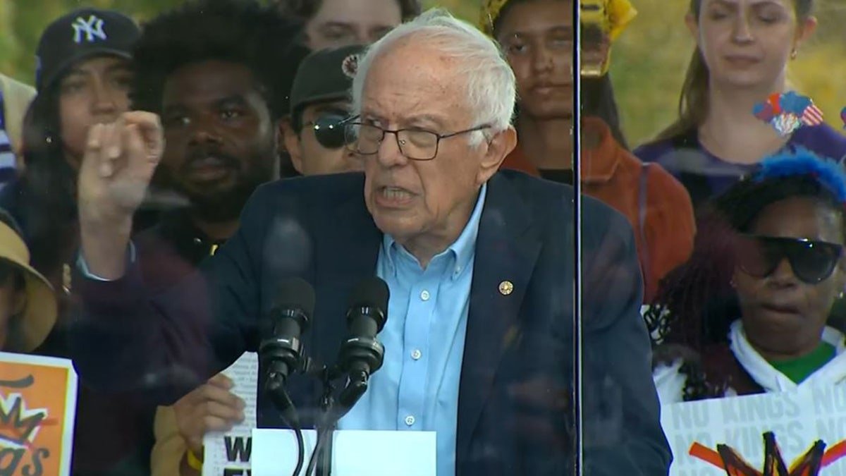 Sen. Bernie Sanders, I-Vt., speaks during a "No Kings" rally in Washington, D.C., Saturday, Oct. 18, 2025.