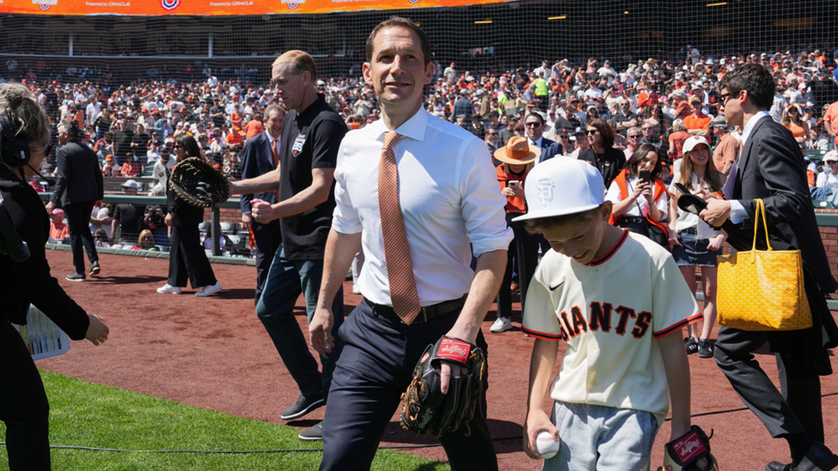 Daniel Lurie appears at baseball game