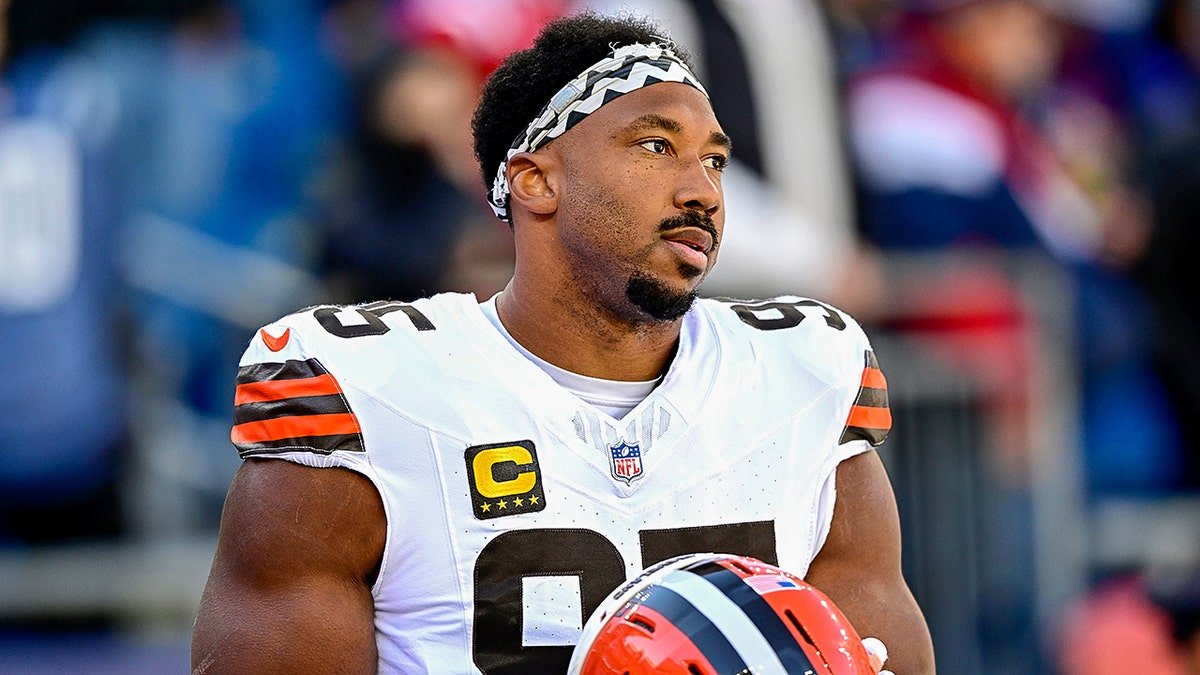 Myles Garrett looks on field
