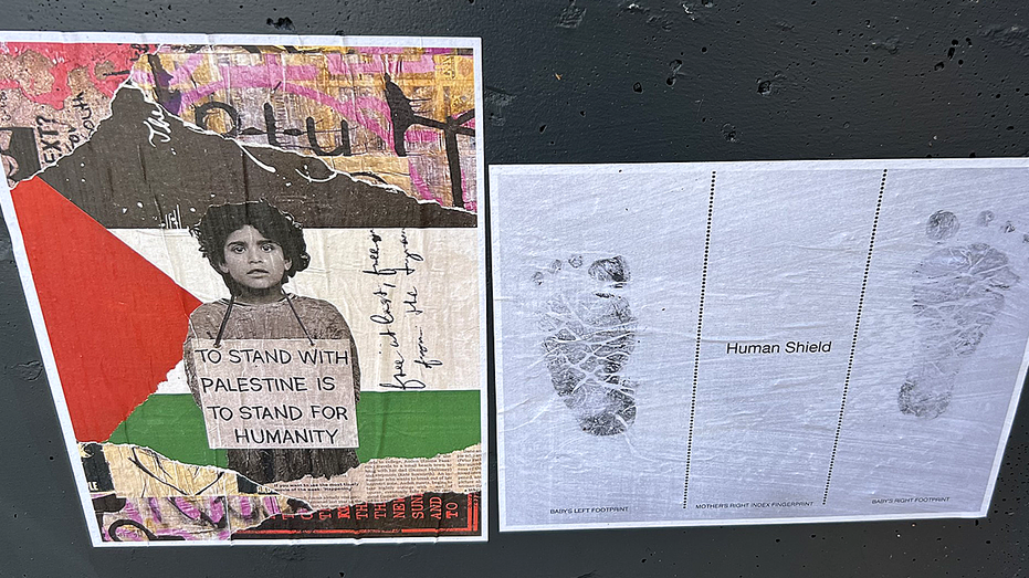 Pro-Palestine posters left outside restaurant