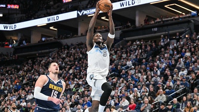 Minnesota Timberwolves All-Star Anthony Edwards dunking the ball vs. the Denver Nuggets at Target Center. (Photo Credit: Jeffrey Becker-Imagn Images)