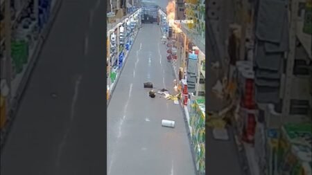 WATCH: Fire ERUPTS in busy grocery store, employee arrested #shorts