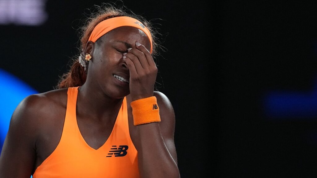 Coco Gauff smashes racket following Australian Open defeat Coco Gauff smashes racket following Australian Open defeat