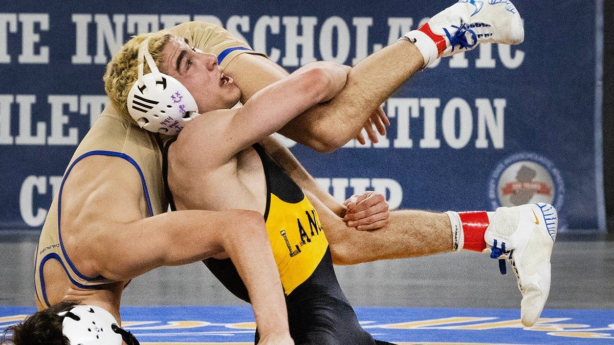 Anthony Knox of St. John Vianney vs Kurt Wehner of Donovan Catholic in the Boys 120 lbs. final. Boys Wrestling finals at the NJSIAA State Wrestling Championships in Atlantic City on March 2, 2024.
