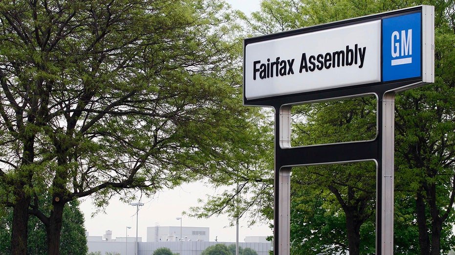 A sign stands outside the GM Fairfax Assembly Plant in Kansas City.