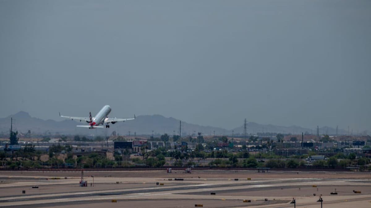 A plane takes off from an airport